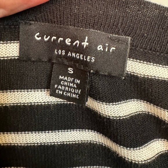 CURRENT AIR Classic Short Sleeve Sweater TOP IN BLACK WHITE STRIPE WOMEN EUC - Picture 6 of 12
